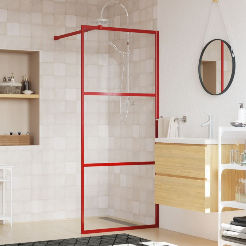 Duschwand für Begehbare Dusche mit ESG Klarglas Rot 90x195 cm