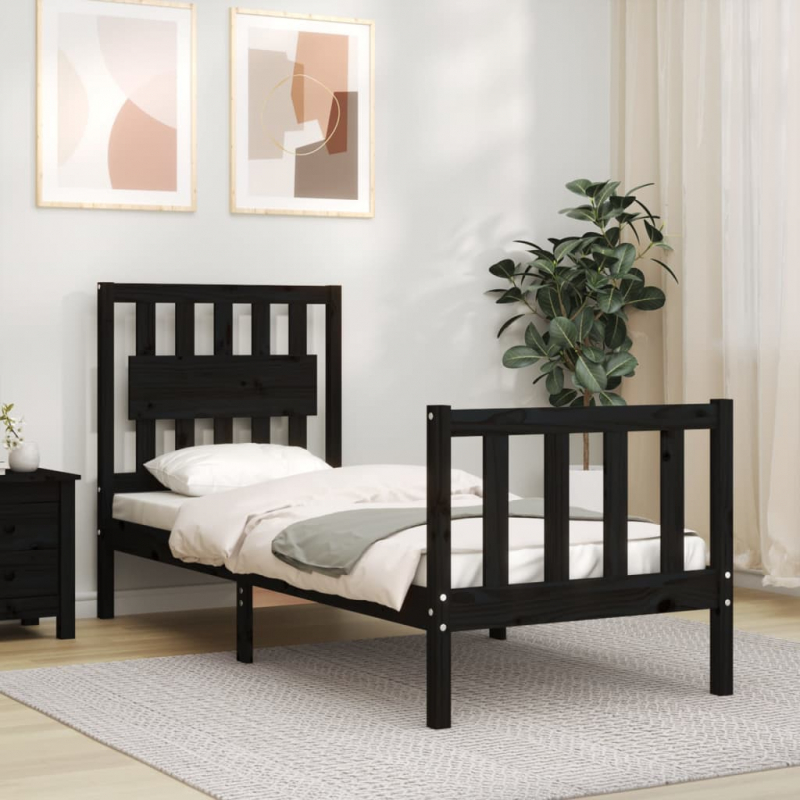 Massivholzbett mit Kopfteil Schwarz 2FT6 Small Single
