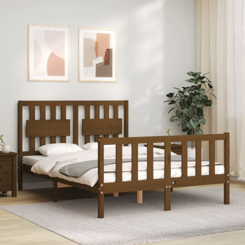Massivholzbett mit Kopfteil Honigbraun 4FT Small Double