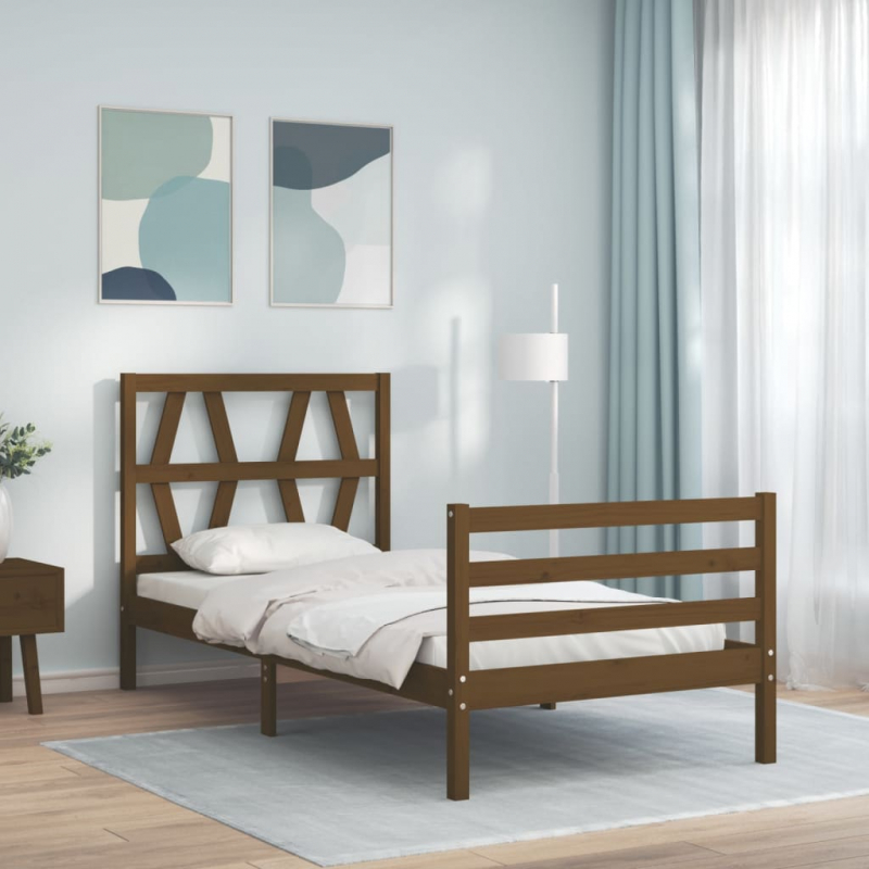 Massivholzbett mit Kopfteil Honigbraun 3FT Single