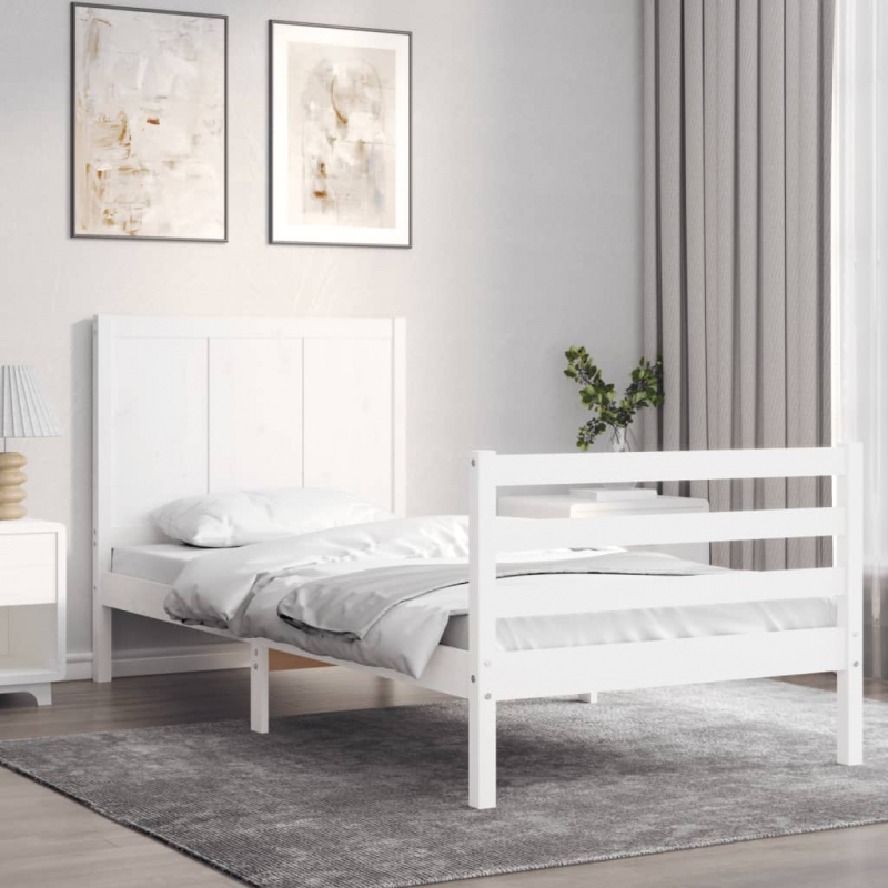 Massivholzbett mit Kopfteil Weiß 3FT Single