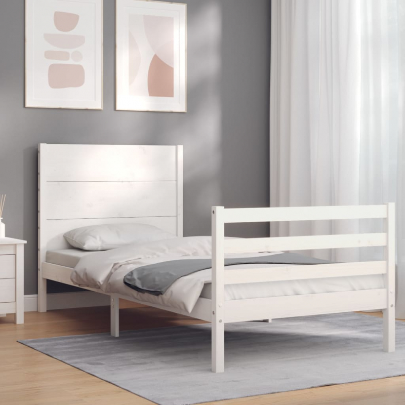 Massivholzbett mit Kopfteil Weiß 90x200 cm