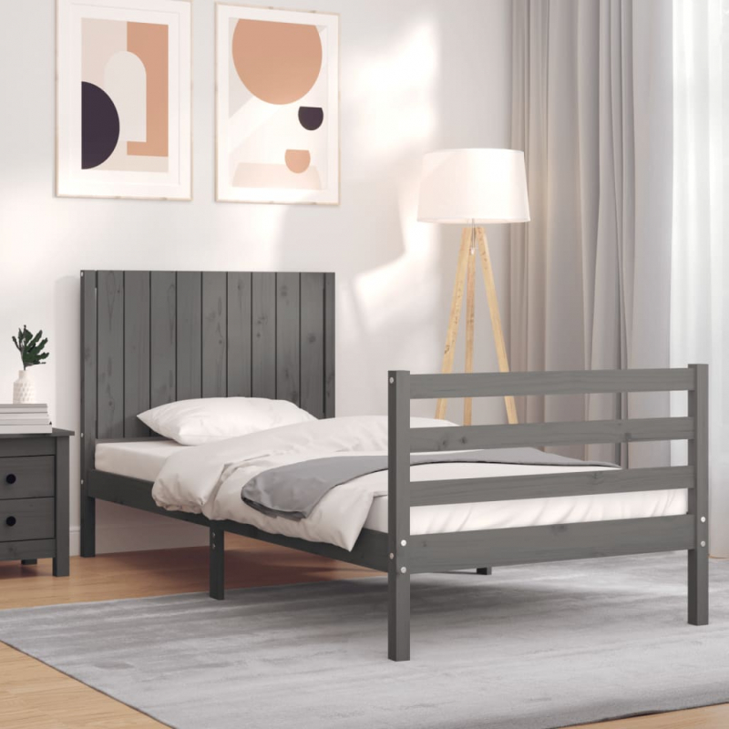 Massivholzbett mit Kopfteil Grau 3FT Single