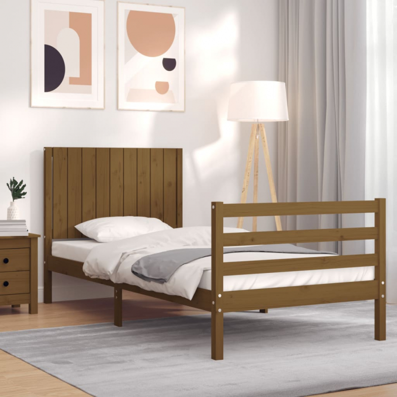 Massivholzbett mit Kopfteil Honigbraun 3FT Single