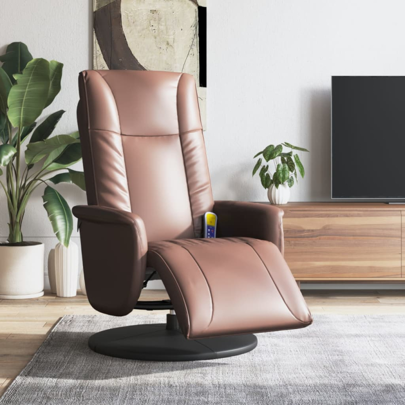 Massagesessel mit Fußteil Braun Kunstleder