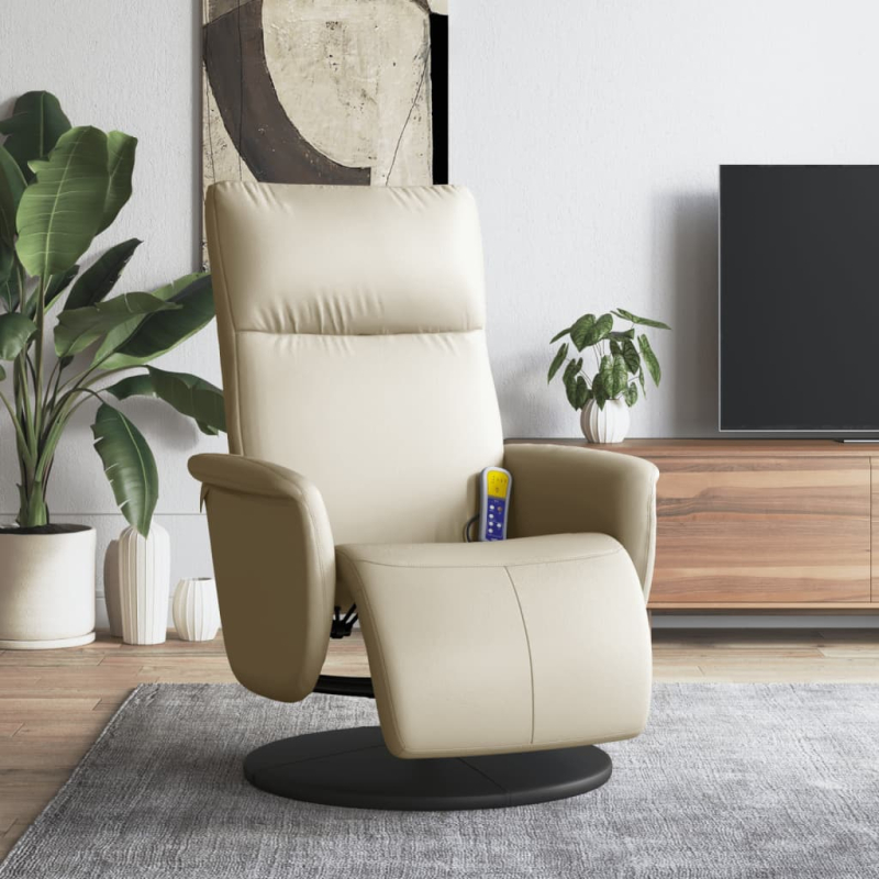 Massagesessel mit Fußteil Creme Kunstleder
