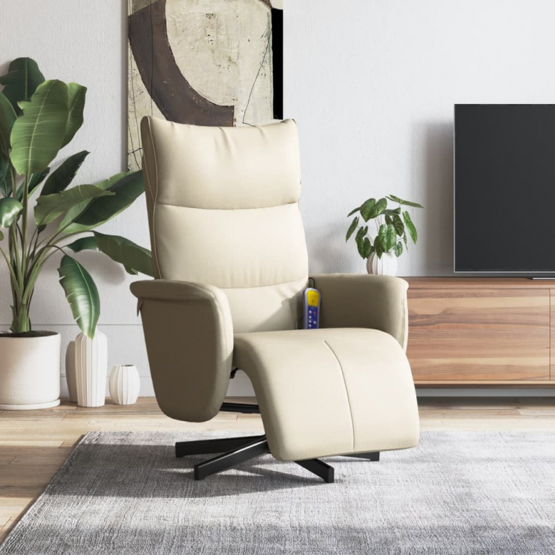 Massagesessel mit Fußteil Creme Kunstleder