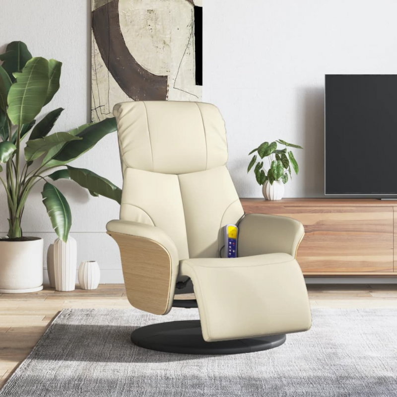 Massagesessel mit Fußteil Creme Kunstleder