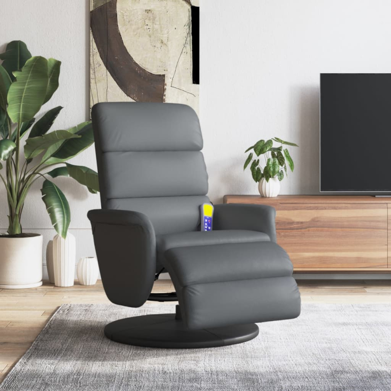 Massagesessel mit Fußteil Grau Kunstleder
