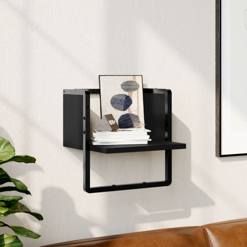 Wandregal mit Stange Schwarz 30x25x30 cm