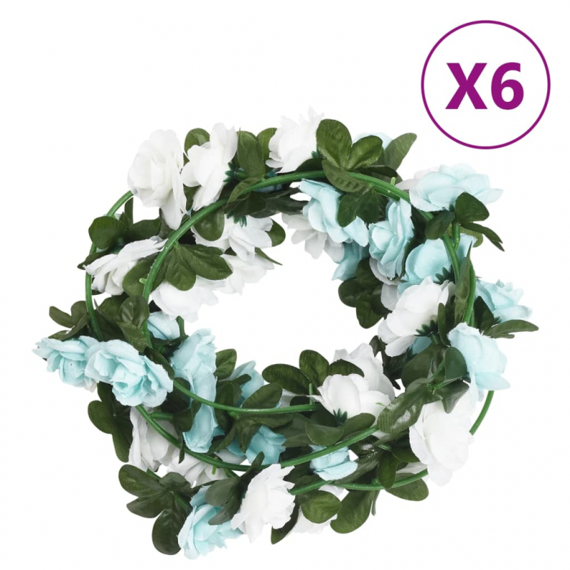 Künstliche Blumengirlanden 6 Stk. Blau und Weiß 240 cm