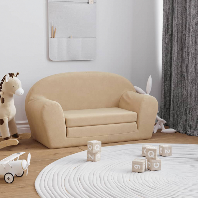 Kinder-Schlafsofa 2-Sitzer Creme Weicher Plüsch