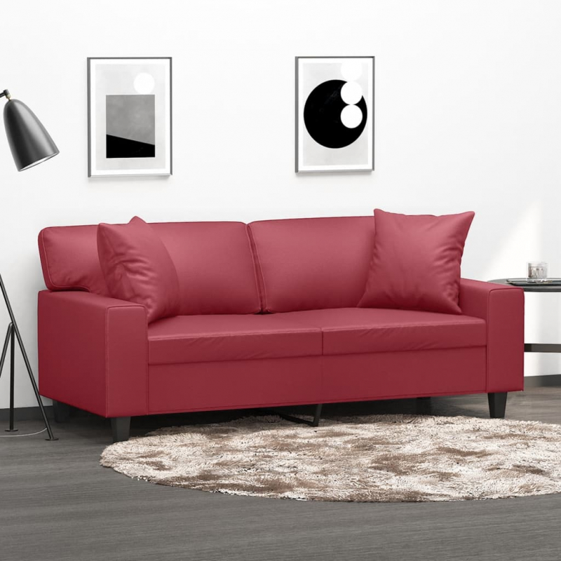 2-Sitzer-Sofa mit Zierkissen Weinrot 140 cm Kunstleder