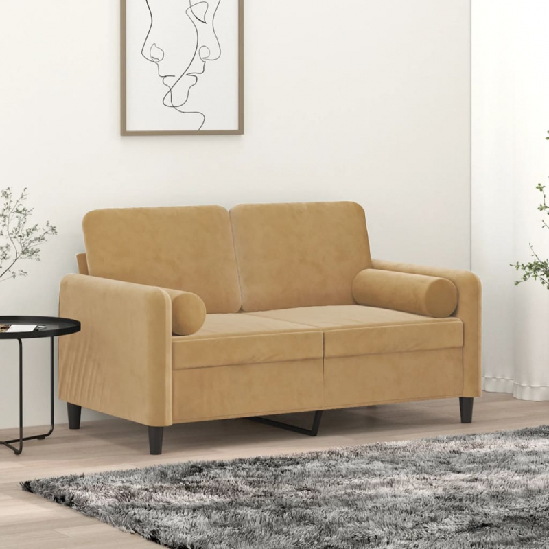 2-Sitzer-Sofa mit Zierkissen Braun 120 cm Samt