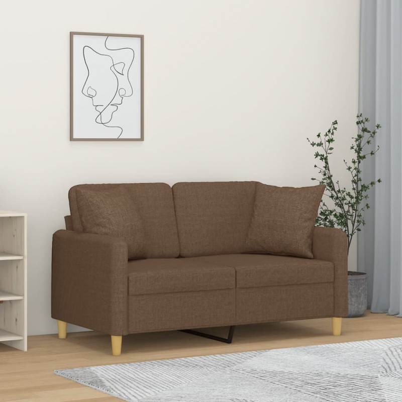 2-Sitzer-Sofa mit Zierkissen Braun 120 cm Stoff