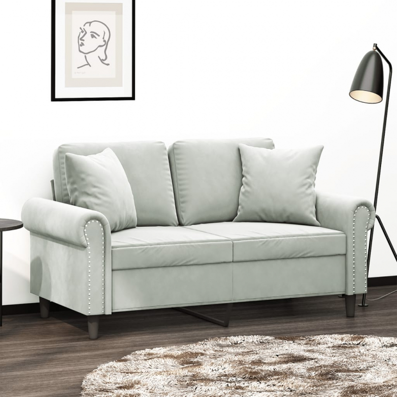 2-Sitzer-Sofa mit Zierkissen Hellgrau 120 cm Samt