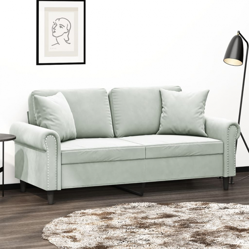2-Sitzer-Sofa mit Zierkissen Hellgrau 140 cm Samt