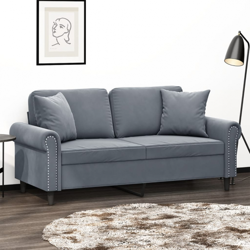 2-Sitzer-Sofa mit Zierkissen Dunkelgrau 140 cm Samt