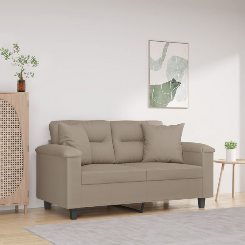 2-Sitzer-Sofa mit Kissen Taupe 120 cm Mikrofasergewebe