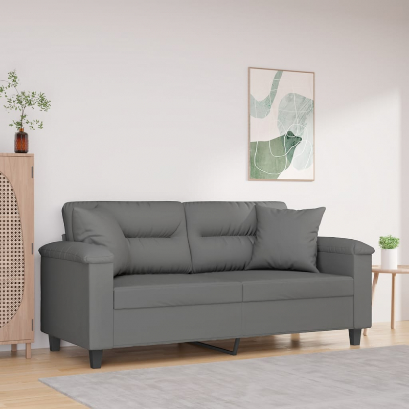 2-Sitzer-Sofa mit Kissen Dunkelgrau 140 cm Mikrofasergewebe