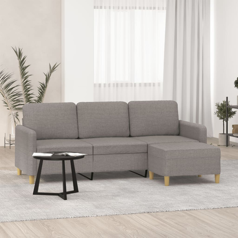 3-Sitzer-Sofa mit Hocker Taupe 180 cm Stoff