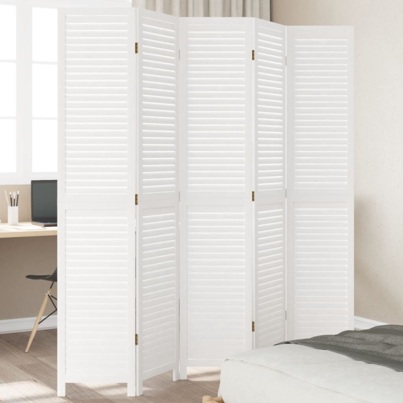 5-tlg. Raumteiler Weiß Massivholz Paulownia