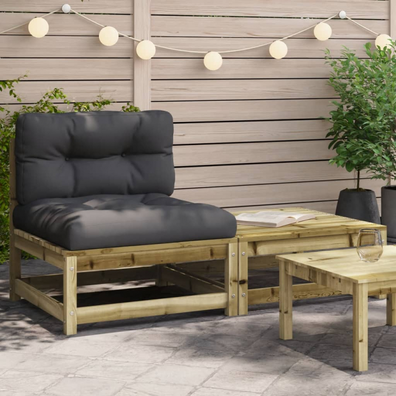 Gartensofa ohne Armlehnen mit Kissen und Hocker