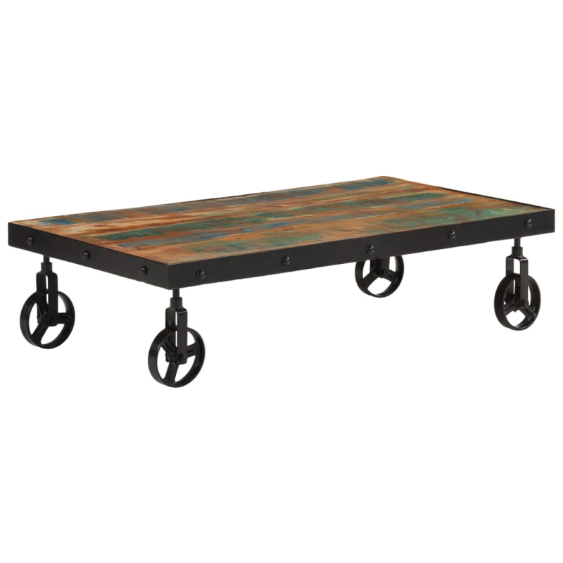 Couchtisch mit Rollen Altholz Massiv 100x55x26 cm