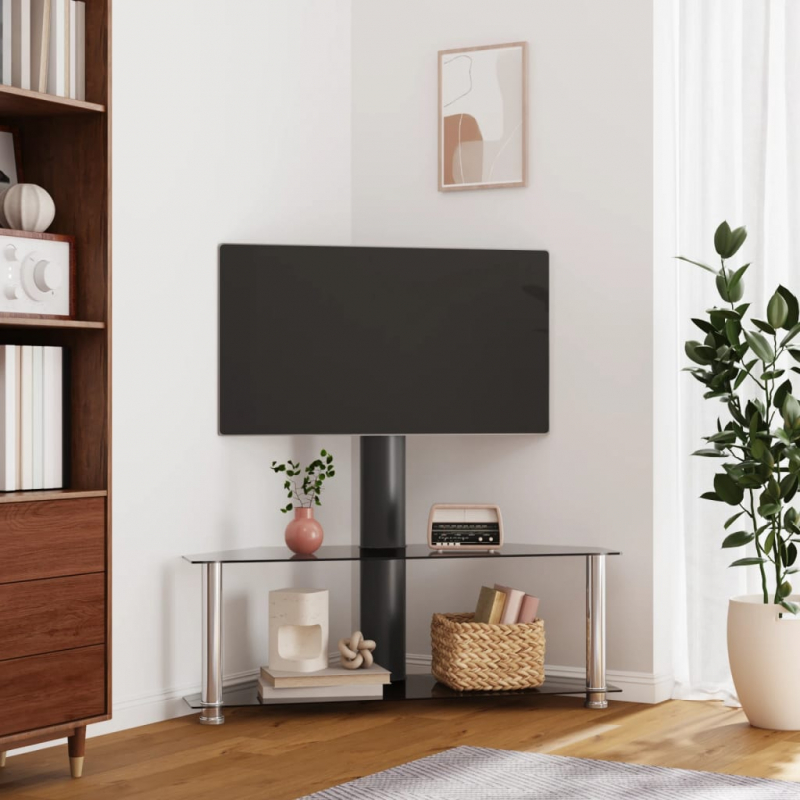 TV-Eckregal mit 2 Ablagen für 32-70 Zoll Schwarz und Silbern
