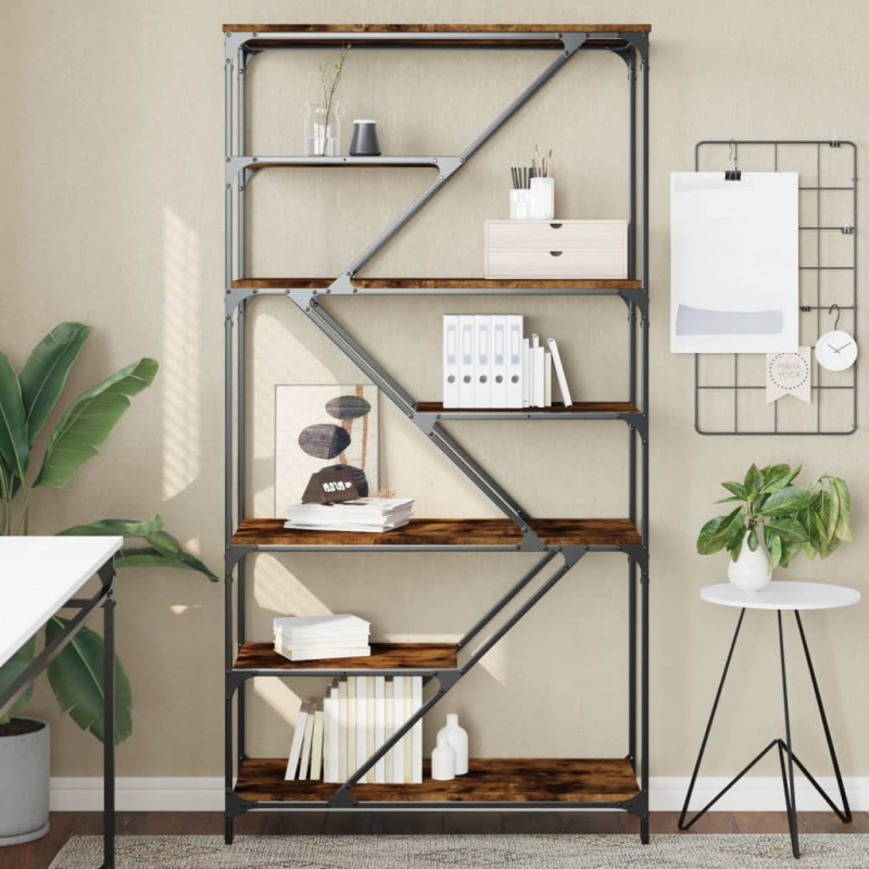 Bücherregal Räuchereiche 91x36x176 cm Holzwerkstoff und Stahl