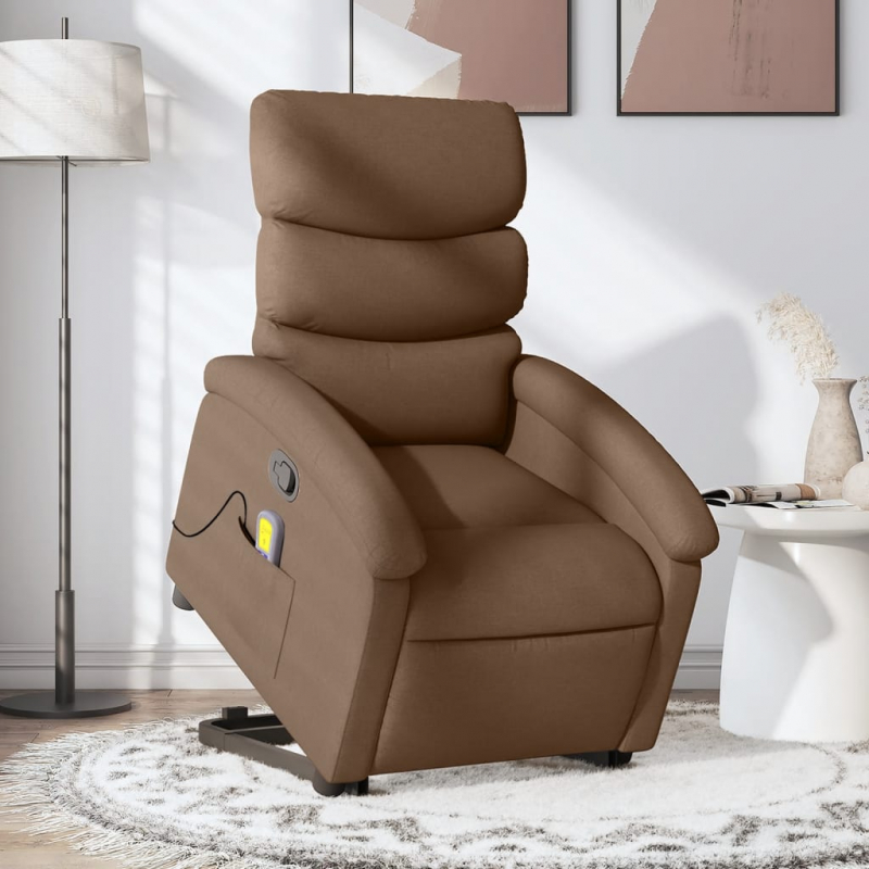 Massagesessel mit Aufstehhilfe Braun Stoff