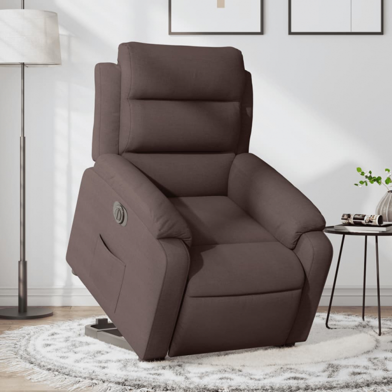 Relaxsessel mit Aufstehhilfe Elektrisch Dunkelbraun Stoff