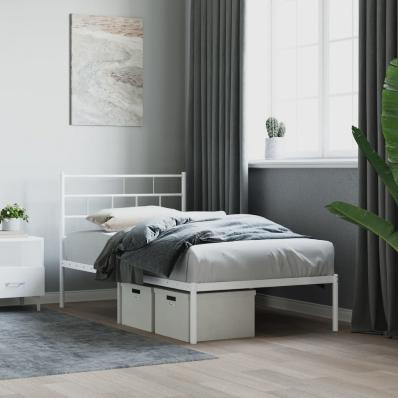 Bettgestell mit Kopfteil Metall Weiß 100x200 cm