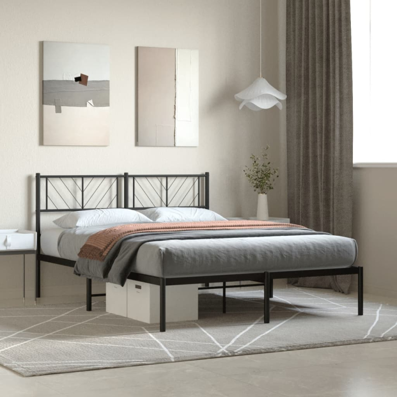 Bettgestell mit Kopfteil Metall Schwarz 140x200 cm