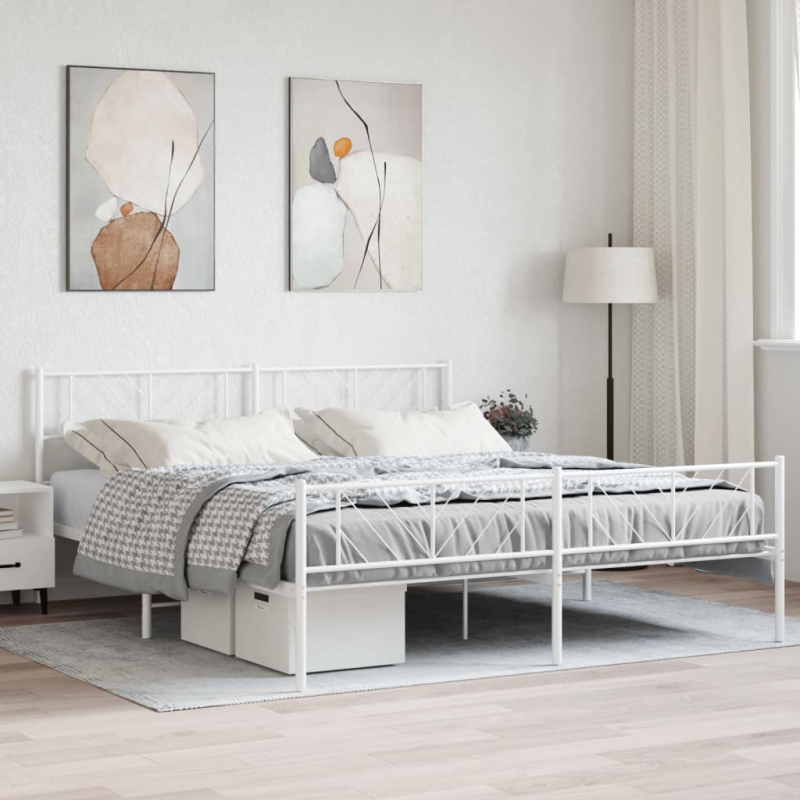 Bettgestell mit Kopf- und Fußteil Metall Weiß 193x203 cm