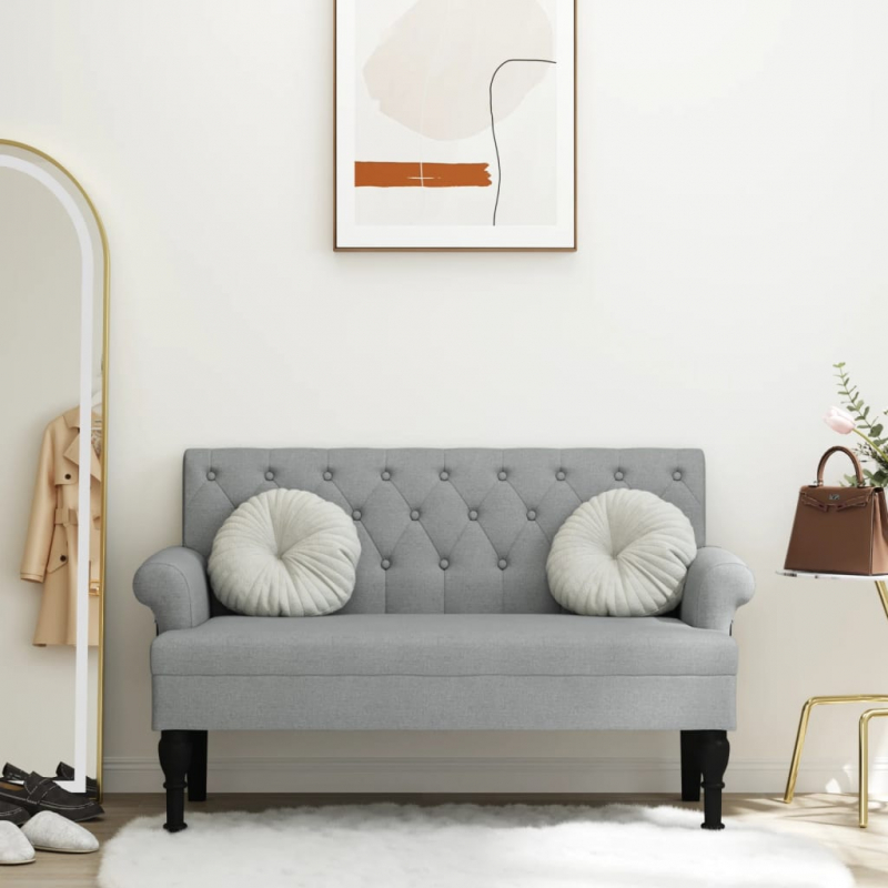 Sitzbank mit Rückenlehne Hellgrau 120x62x75,5 cm Stoff