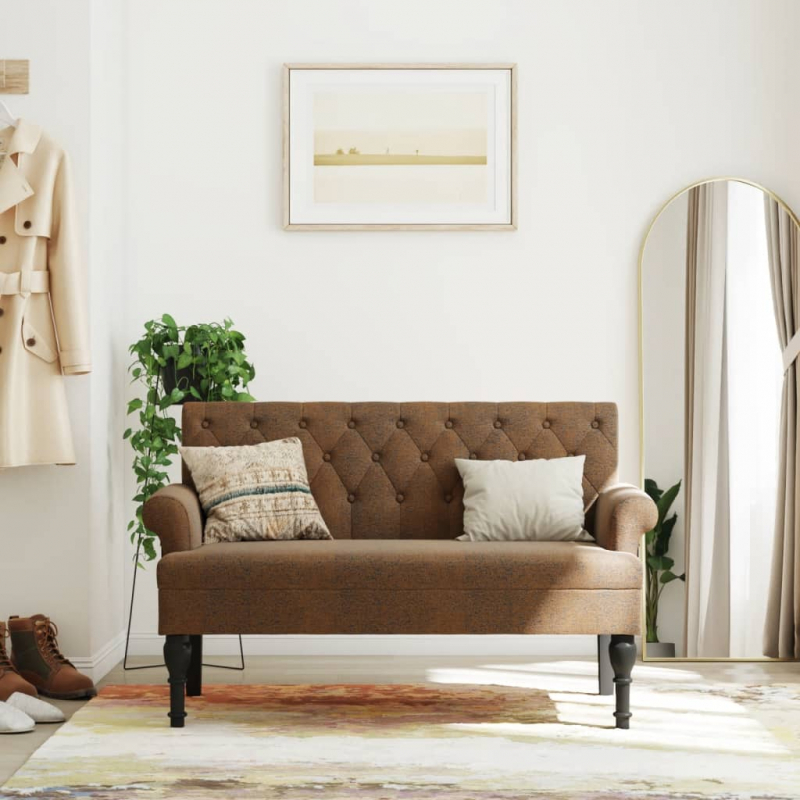 Sitzbank mit Rückenlehne Braun 120x62x75,5 cm Wildleder-Optik