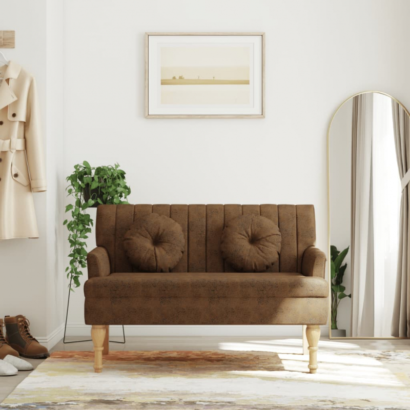 Sitzbank mit Kissen Braun 113x64,5x75,5 cm Wildleder-Optik