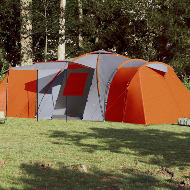 Campingzelt 12 Personen Grau & Orange 840x720x200 cm 185T Taft