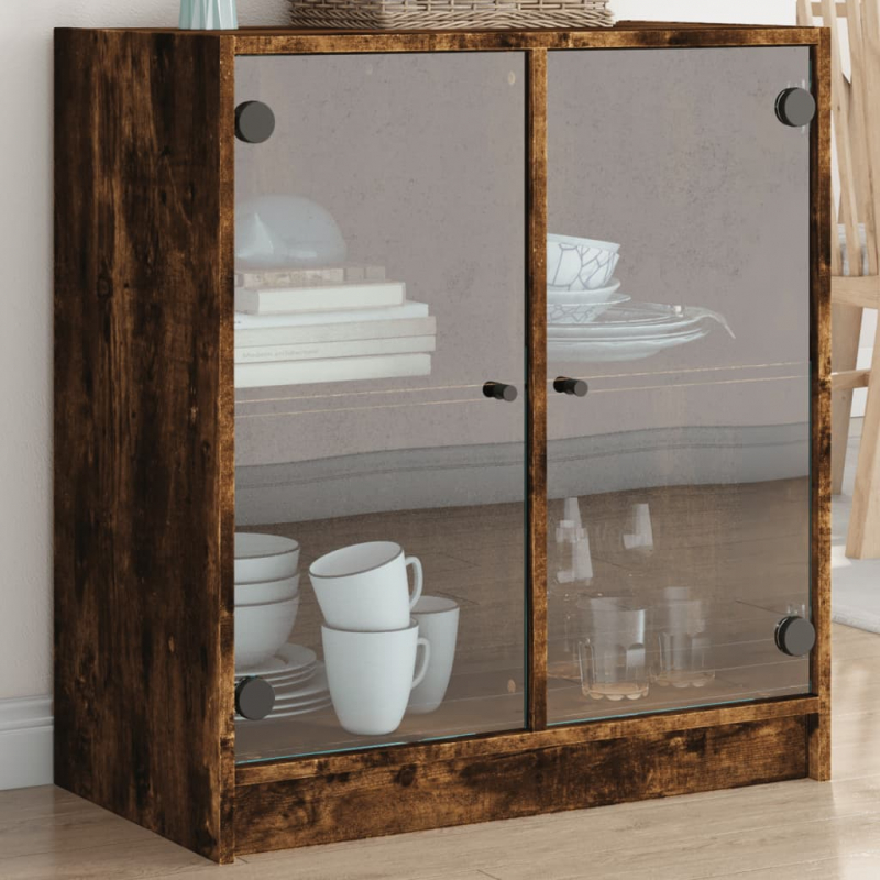 Beistellschrank mit Glastüren Räuchereiche 68x37x75,5 cm