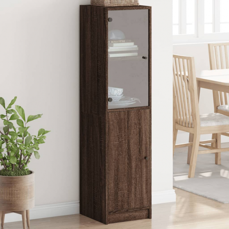 Highboard mit Glastür Braun Eichen-Optik 35x37x142 cm