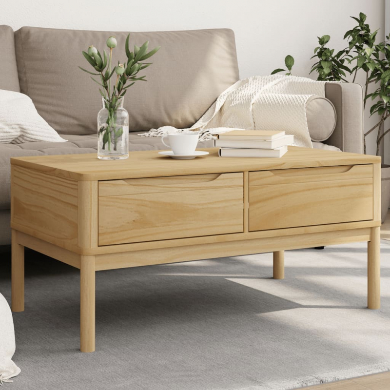 Couchtisch FLORO Wachsbraun 99x55,5x45 cm Massivholz Kiefer