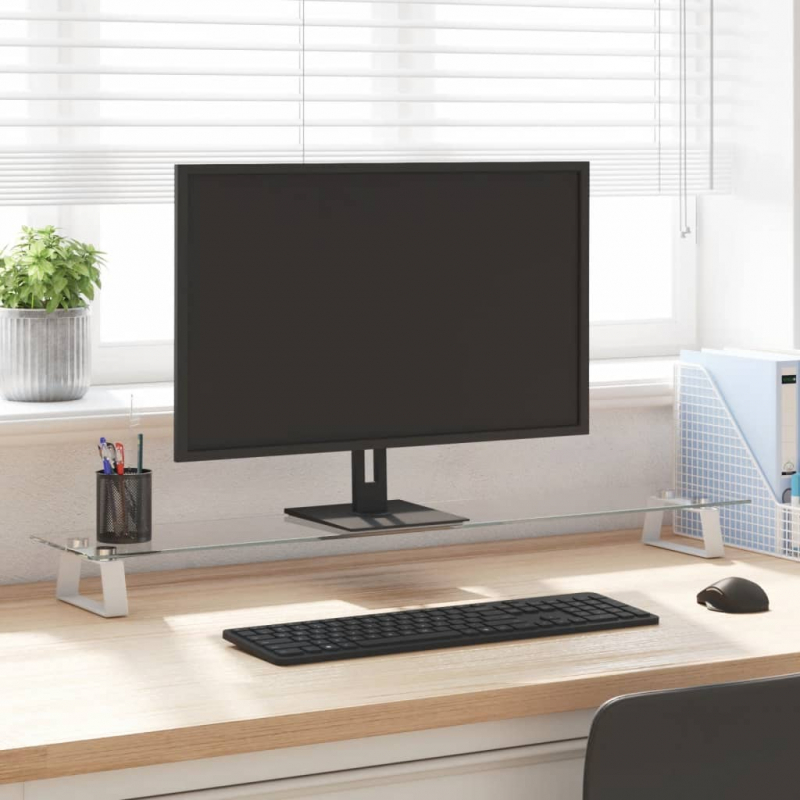 Monitorständer Weiß 100x20x8 cm Hartglas und Metall