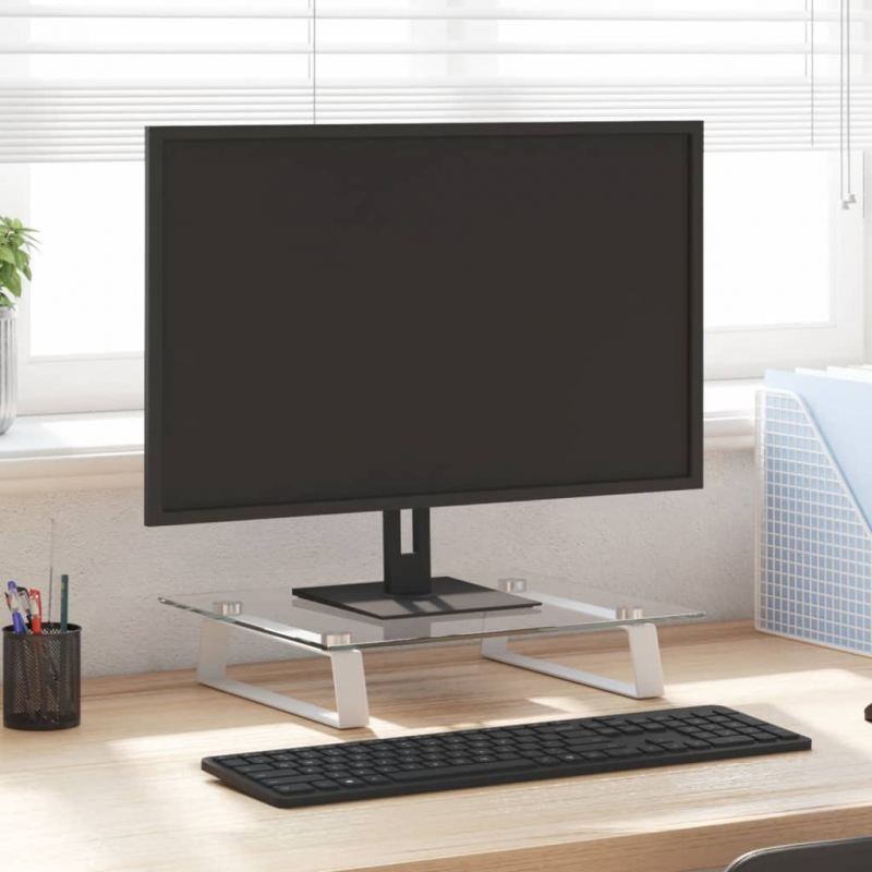 Monitorständer Weiß 40x35x8 cm Hartglas und Metall