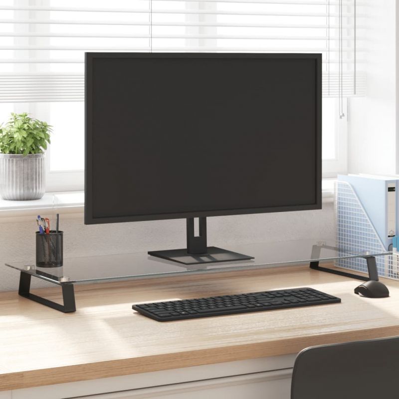 Monitorständer Schwarz 100x35x8 cm Hartglas und Metall