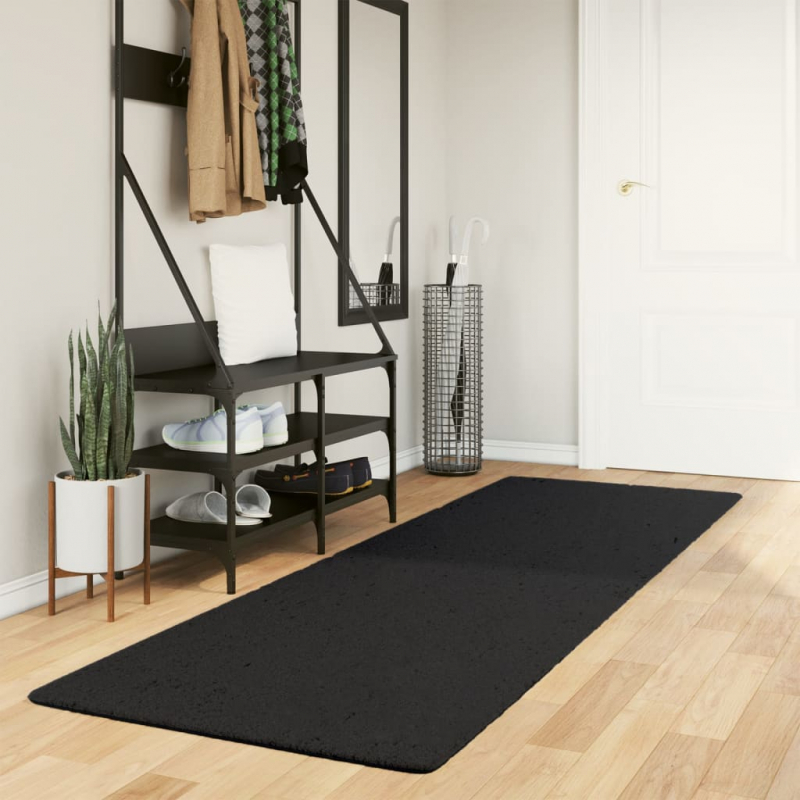Teppich HUARTE Kurzflor Weich und Waschbar Schwarz 80x250 cm