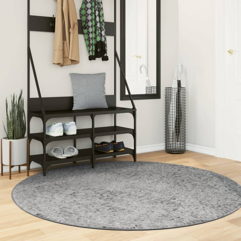 Shaggy-Teppich PAMPLONA Hochflor Modern Grau Ø 160 cm
