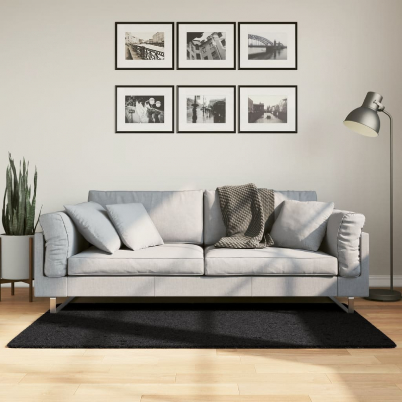 Shaggy-Teppich PAMPLONA Hochflor Modern Schwarz 80x150 cm