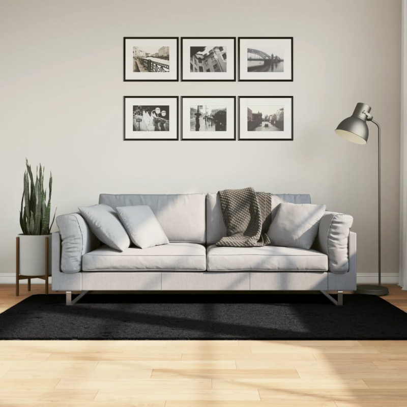 Shaggy-Teppich PAMPLONA Hochflor Modern Schwarz 100x200 cm