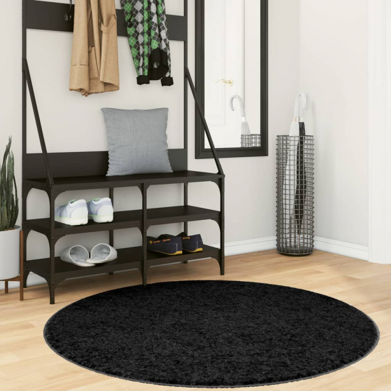 Shaggy-Teppich PAMPLONA Hochflor Modern Schwarz Ø 120 cm
